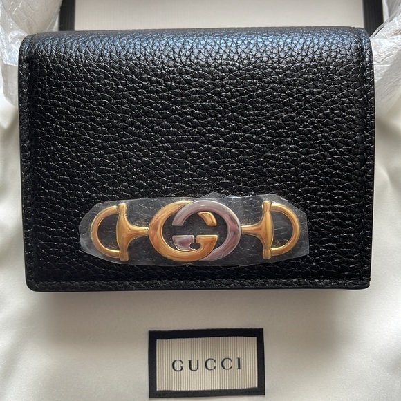 GUCCI Zumi Horsebit Grainy Black Leather Wristlet Card Case Wallet Made in Italy - Picture 11 of 16